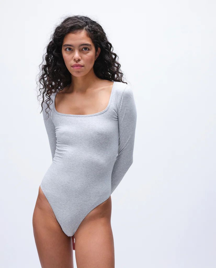 Square Neck Bodysuit - Grey Melange | Adanola UK