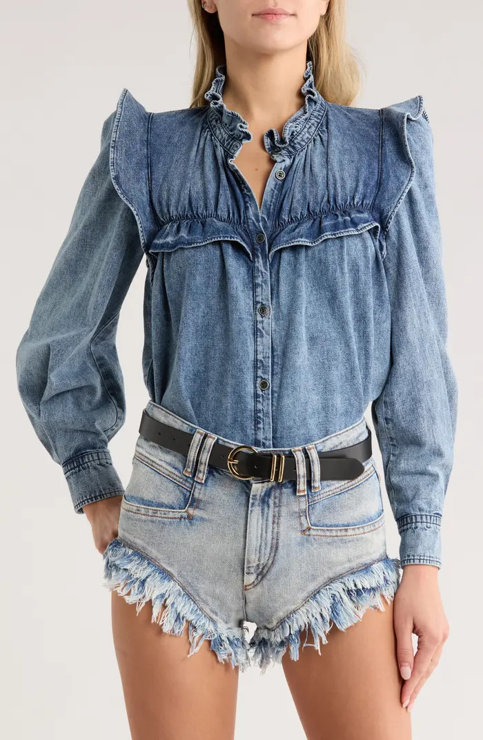 Idety Ruffle Denim Button-Up Shirt | Nordstrom Rack