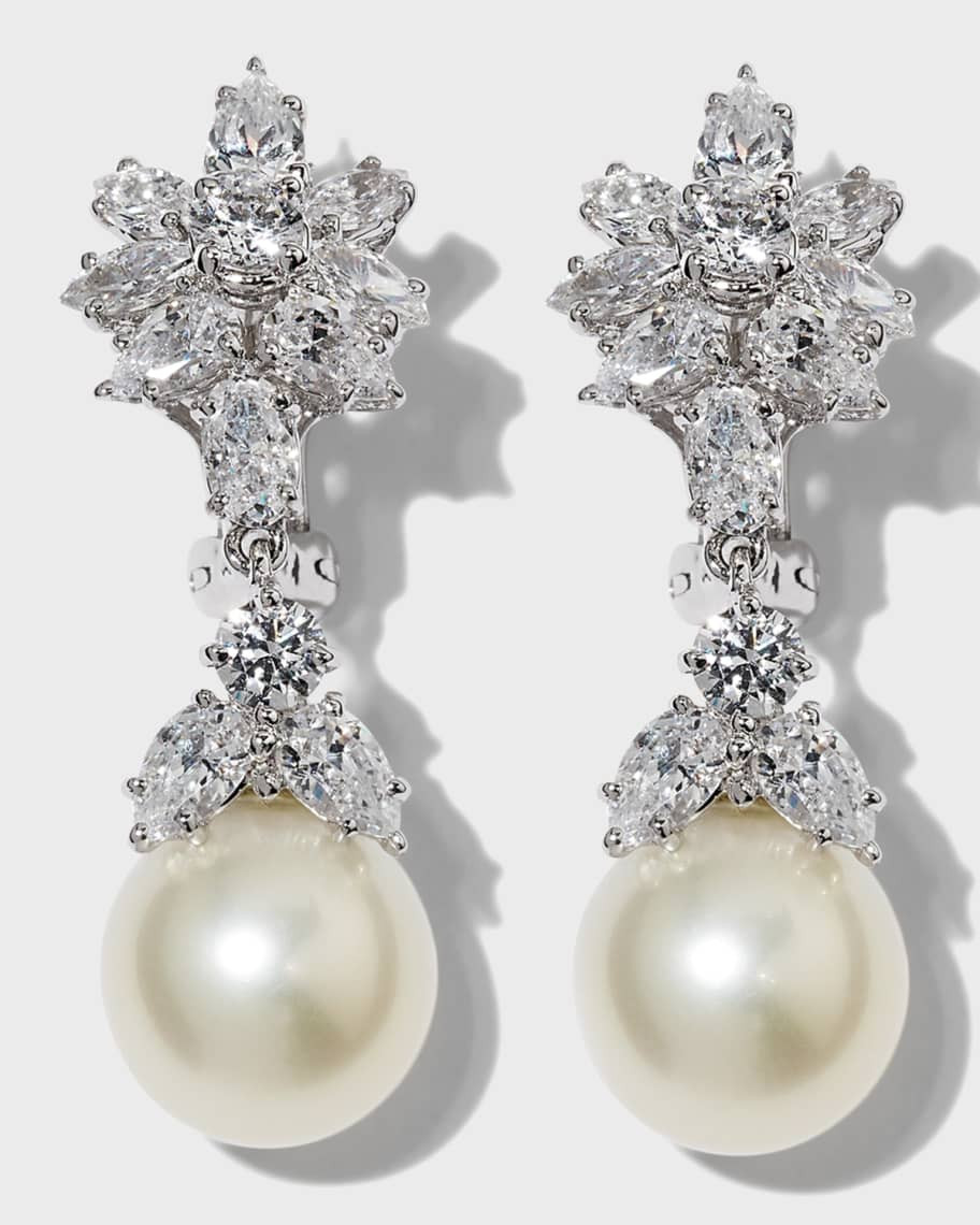 Fantasia by DeSerio Cubic Zirconia Cluster and Pearly Drop Earrings | Neiman Marcus