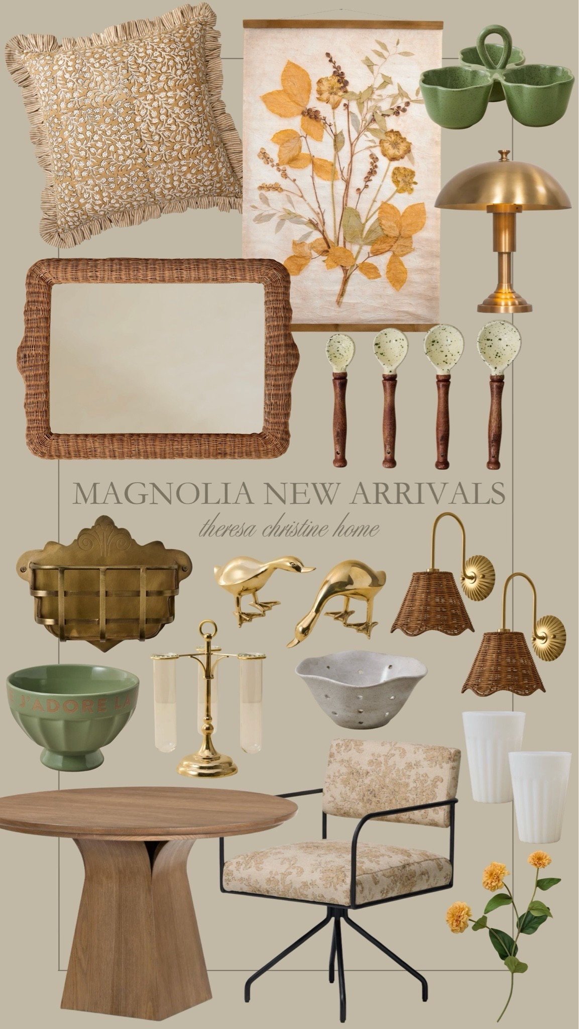 Magnolia New Arrivals! 🌼 How pretty are these neutral, vintage finds for the summer season? I love that rattan mirror, and those sconces too! 🤎