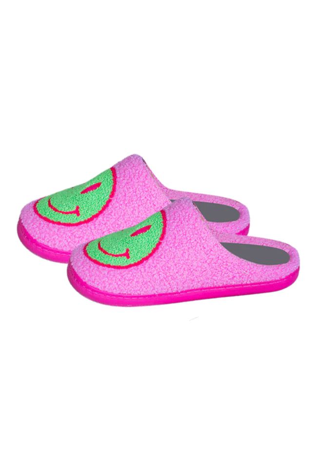 Neon Green And Hot Pink Smiley Slippers | Pink Lily