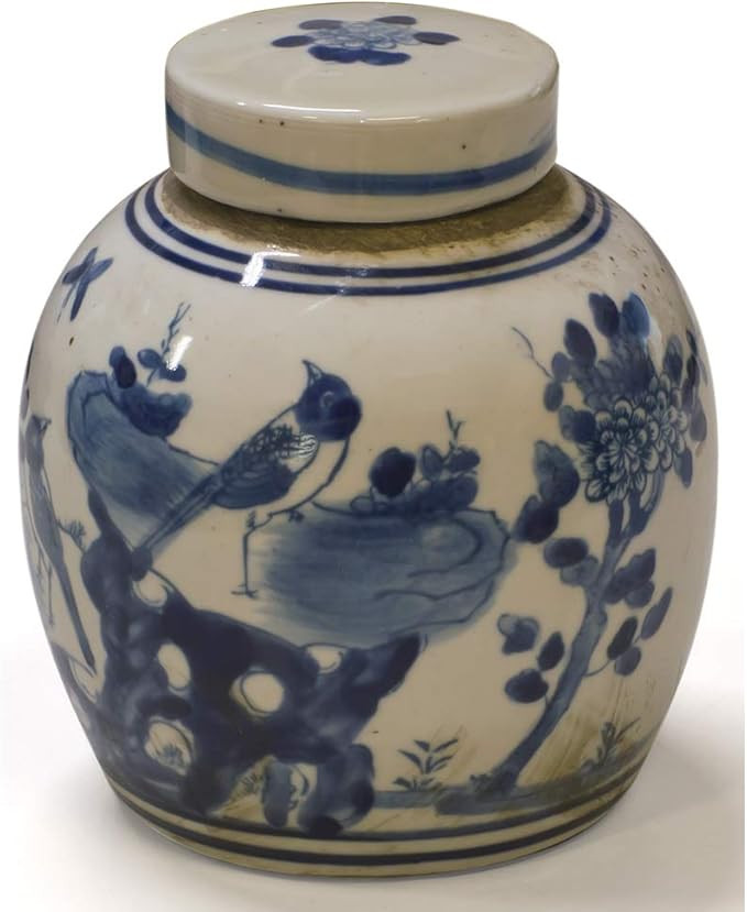 China Furniture Online Porcelain Oriental Spice Jar, Bird and Flower in Blue and White Glaze | Amazon (US)