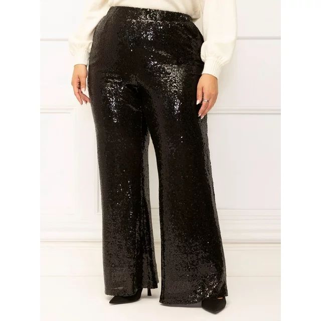 ELOQUII Elements Women's Plus Size Flare Leg Sequin Pants, 30.5” Inseam | Walmart (US)