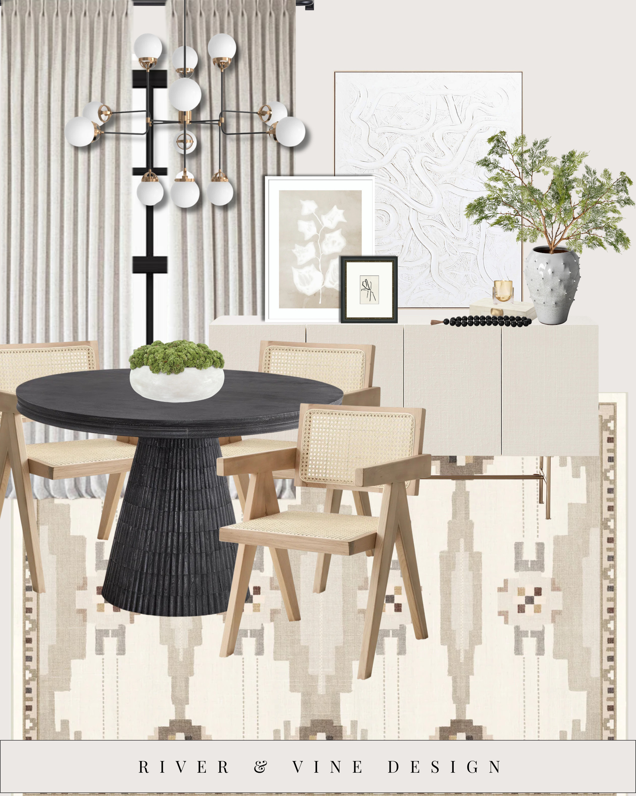 If your dining room feels “blah,” start with contrast and shape.

This look works because of three things:

A bold, sculptural table → instantly anchors the space

Light, textural chairs → keep it airy and balanced

Oversized art + greenery → makes the room feel finished

Layering soft neutrals with one strong statement piece adds that quiet luxury feel without needing color.

Every item here is linked — tap to shop the room! 

 #LTKHome #LTKSaleAlert #LTKStyleTip