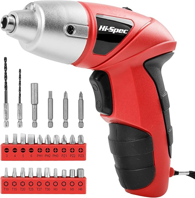 Hi-Spec 27pc 3.6V Red Small Power Electric Screwdriver Set. Cordless & Rechargeable with Driver B... | Amazon (US)
