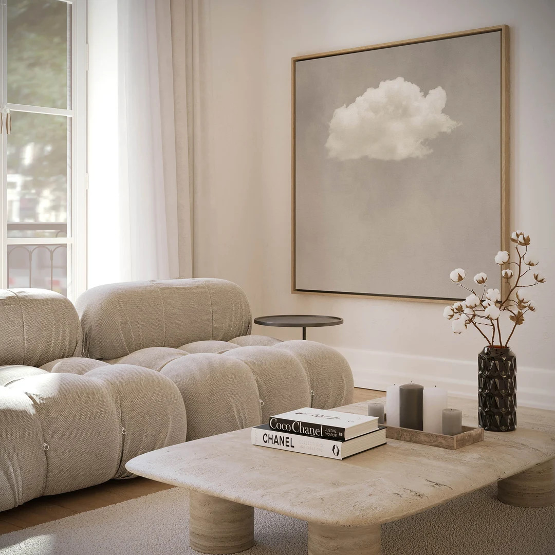 Square Cloud Wall Art, Canvas Print, Beige Abstract Art Print, Minimalist, Large Wall Art, Living... | Etsy (US)