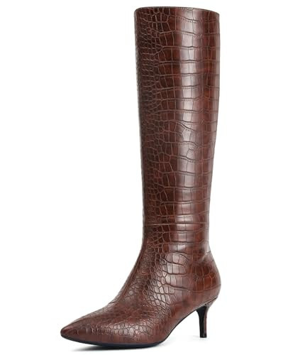 Choiran Brown Knee High Boots for Women - Pointed Toe Sexy Stiletto Heel Boots with Side Zipper, Fashion High Crocodile Boot for Ladies, Elegant Long Boots for Fall Spring Tall Boots US 10 Wide | Amazon (US)