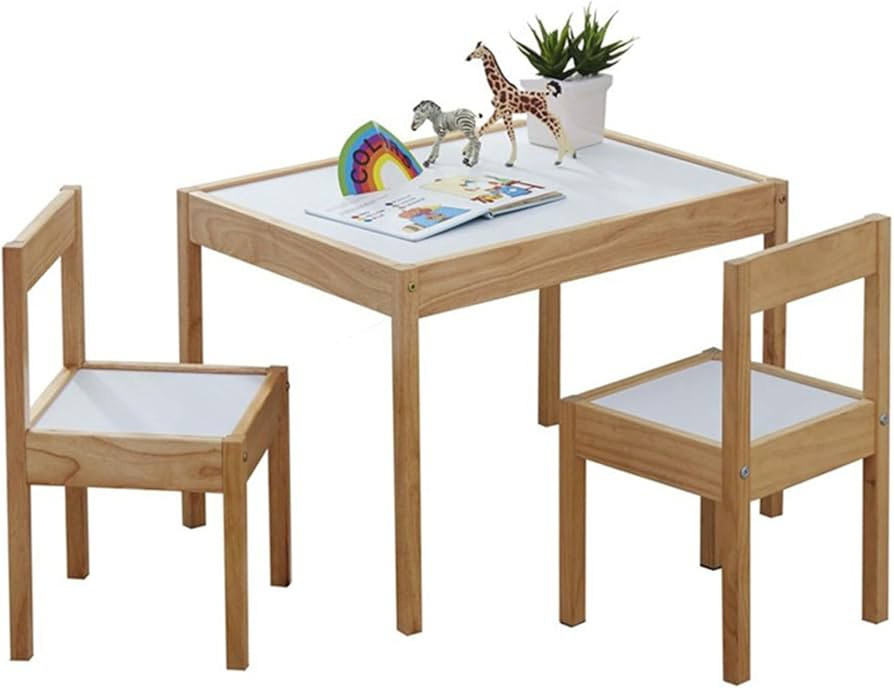 PJ Wood - 3 Piece Kids Wooden Table and Chairs Set - Dry Erase Top | Amazon (US)