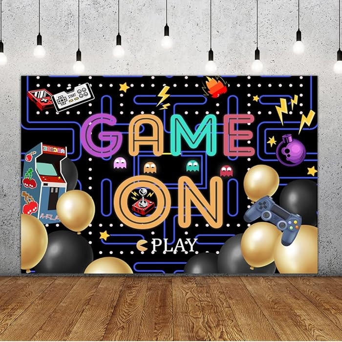 Lofaris Game On Backdrop Video Game Boys Birthday Photography Background Colorful Lights Party Su... | Amazon (US)