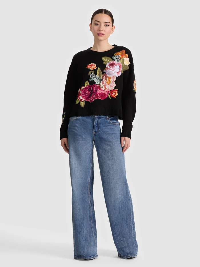 BELVA FLORAL JACQUARD CREWNECK | Alice + Olivia