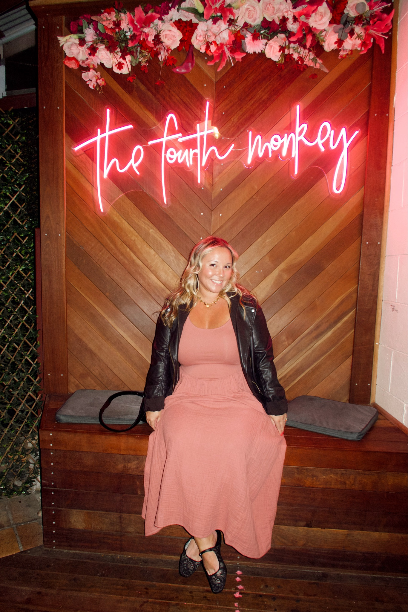 Midsize outfit 
Australia date night out 
Aerie dress size large has adjustable straps 
Leather jacket size large 
Ballet slides run tts 

Date night outfit, summer dress, fall outfit, summer outfit, travel style, Aerie, maxi dress, ballet core, Nordstrom sale 