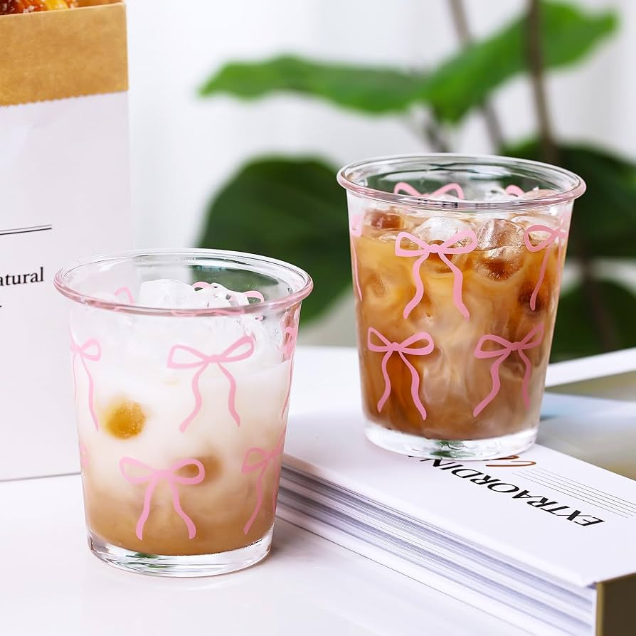 Yoiemivy 2 Pack Coquette Bow Glass Cups Pink Bow Iced Coffee Cups 12 oz Aesthetic Coquette Stuff ... | Amazon (CA)