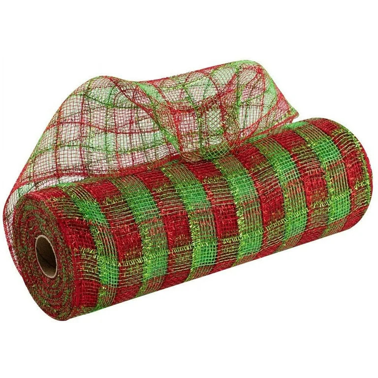 Plaid Checkered Christmas Deco Mesh - 10 1/2" x 10 Yards, Red, Lime Green, Natural Jute, Christma... | Walmart (US)