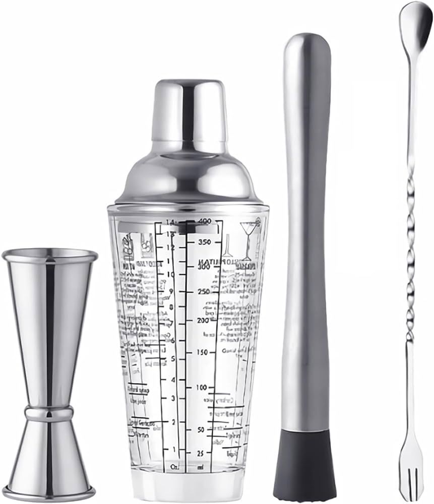 4 Pcs Cocktail Shaker Set,14oz Martini Glass Cocktail Shaker,with Double Measuring Jigger(1oz & 2... | Amazon (US)