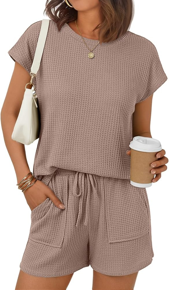 LILLUSORY Women 2 Piece Matching Lounge Sets Clothing 2026 Waffle Knit Cap Sleeve Summer Airport ... | Amazon (US)