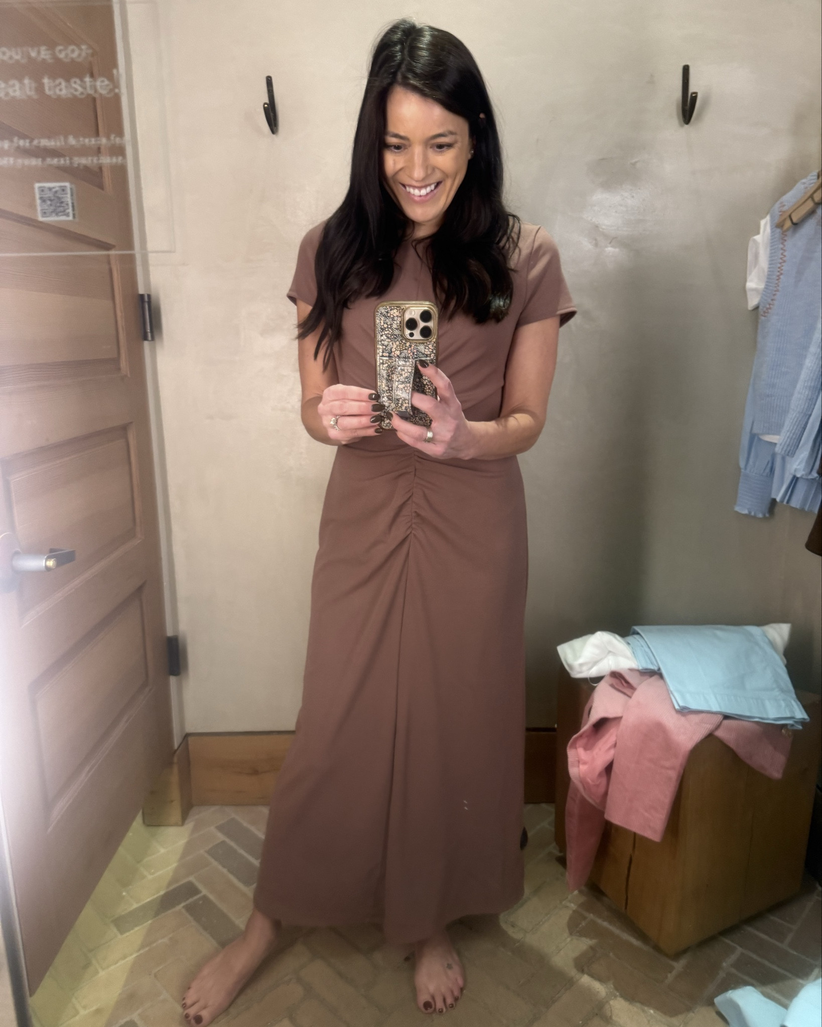 Another great option for a wedding guest dress! Perfect ruching in the middle for simple elegance. Runs TTS. 🤎

#LTKWedding #LTKSeasonal