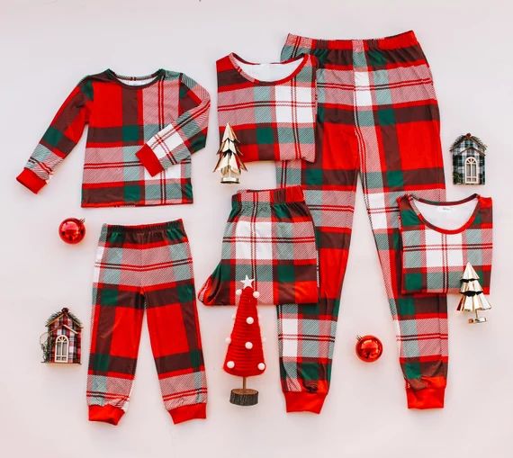 RED HOLIDAY PAJAMAS| family pajamas | Christmas pajamas | matching outfits | matching pajamas | m... | Etsy (US)