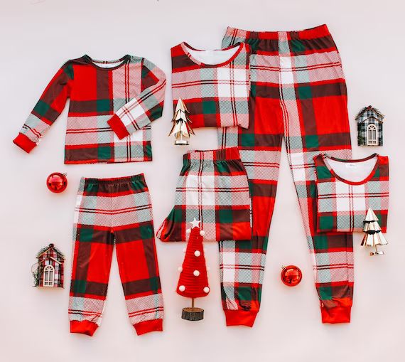 RED HOLIDAY PAJAMAS| family pajamas | Christmas pajamas | matching outfits | matching pajamas | m... | Etsy (US)