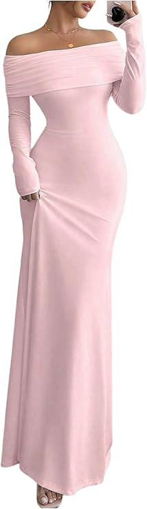 SOLY HUX Women's Long Sleeve Off The Shoulder Bodycon Dress Elegant Maxi Dress Cocktail Prom Dres... | Amazon (US)