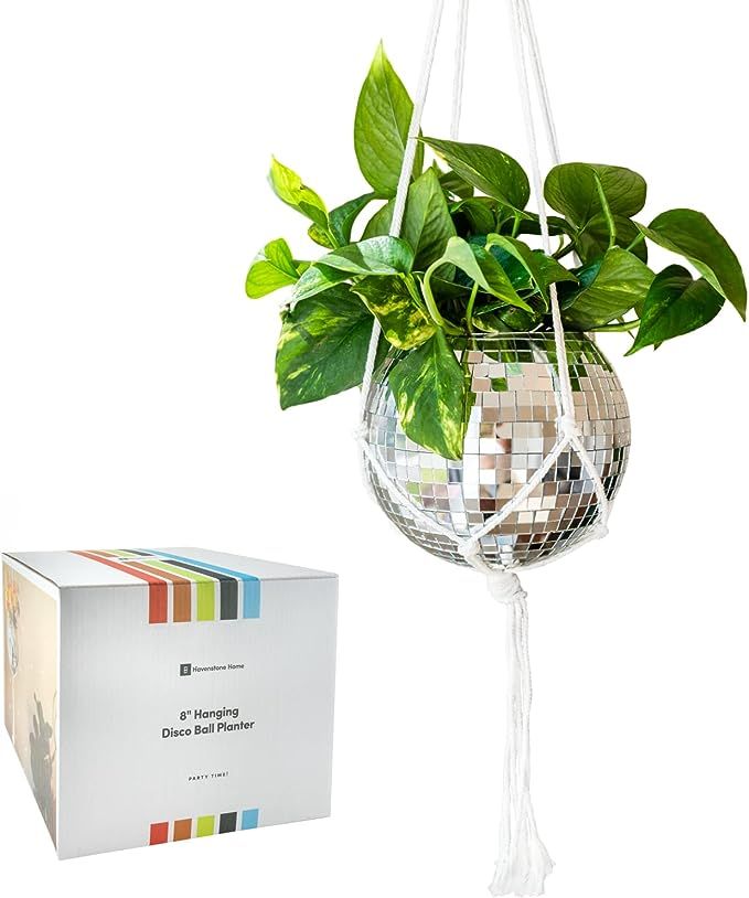 Amazon.com: Havenstone Home Hanging Disco Ball Planter 8" - with Macrame Plant Hanger - for Indoo... | Amazon (US)