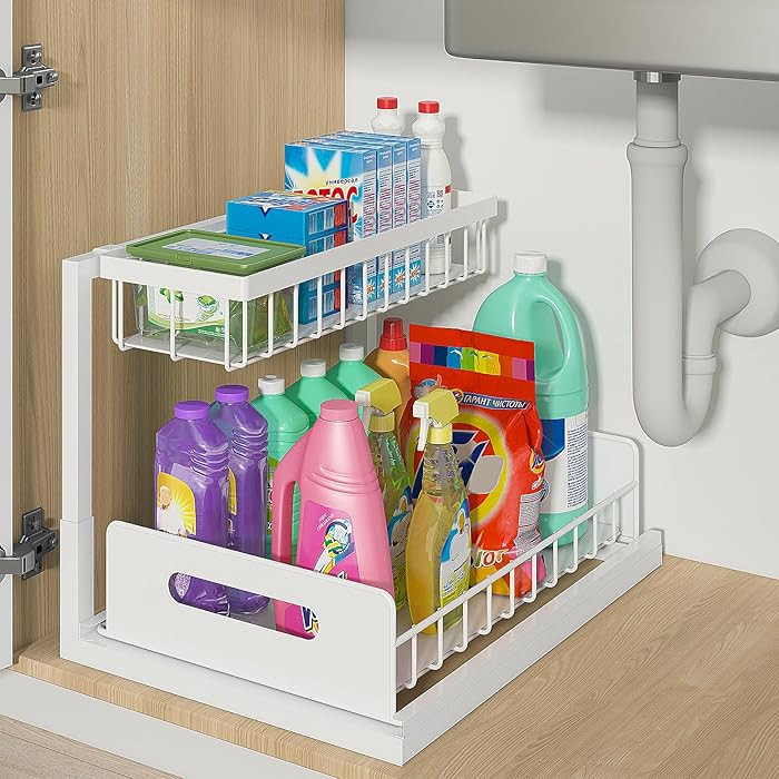 bukfen Under Sink Organizer, Pull Out Cabinet Organizer 2-Tier Slide Out Sliding Shelf Under Cabi... | Amazon (US)