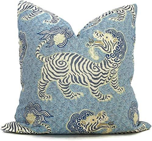 Flowershave357 Blue Tibet Tiger Decorative Pillow Cover 18x18 Eurosham or Lumbar Pillow Cover Throw  | Amazon (US)
