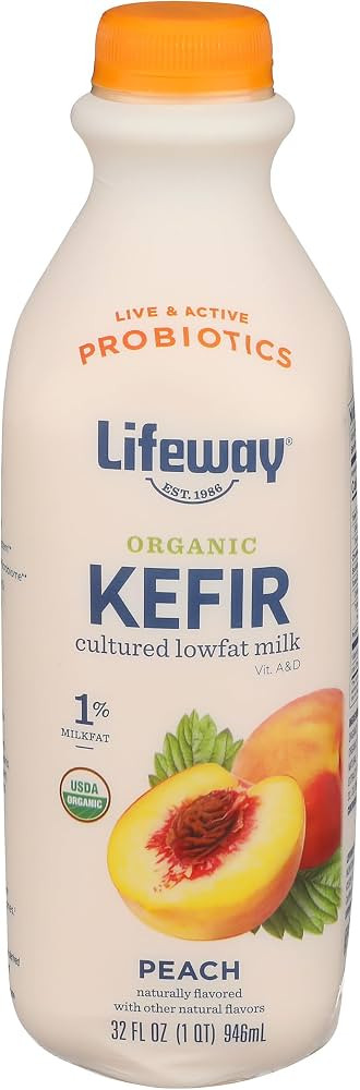 Lifeway Organic Lowfat Kefir, Peach, 32 Ounce, 11g Protein, 12 Live Active Cultures | Amazon (US)
