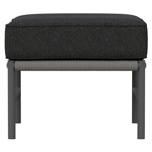 Azzurro Living Avalon Black Upholstered Lava Grey Woven Rope Outdoor Ottoman | Kathy Kuo Home