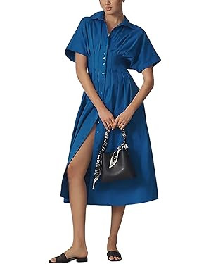 Yeokou Shirt Dress for Women Summer Casual Short Sleeve Button Down Loose Pleated Maxi Sundress w... | Amazon (US)
