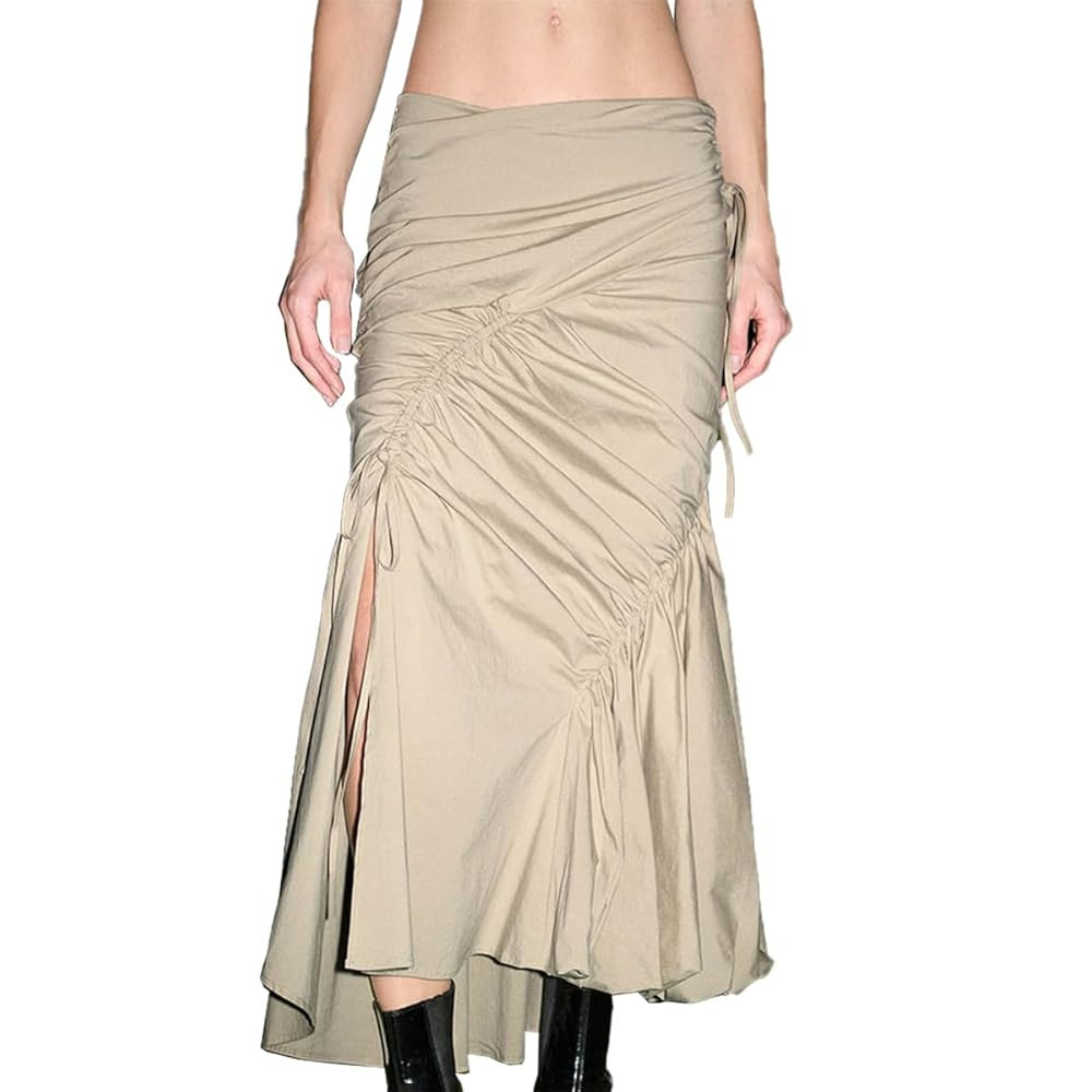 Women's Skirts Summer Drawstring Ruched Midi Skirt with Slit Asymmetrical Trendy 2025 | Amazon (US)