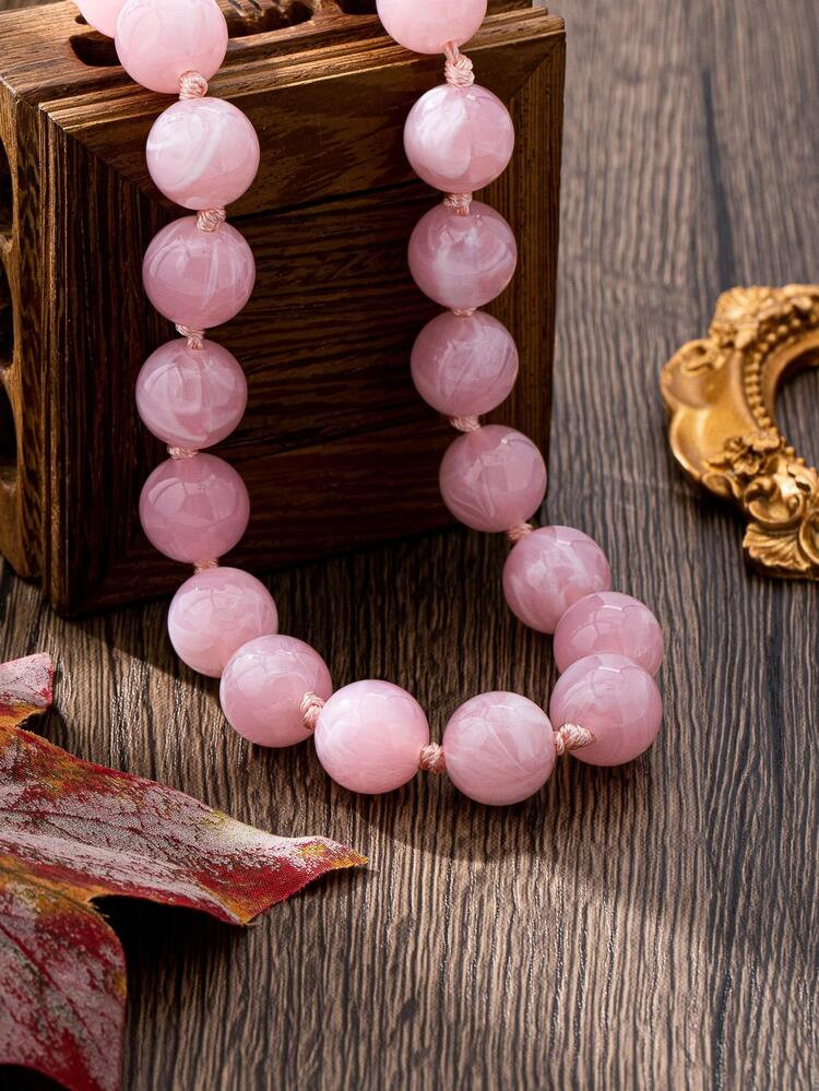 1pc Bohemian Style Round Geometric Resin Cloud Effect Beaded Necklace With Metal Clasp, Handmade Jewelry For Festive Or Everyday Wear | SHEIN