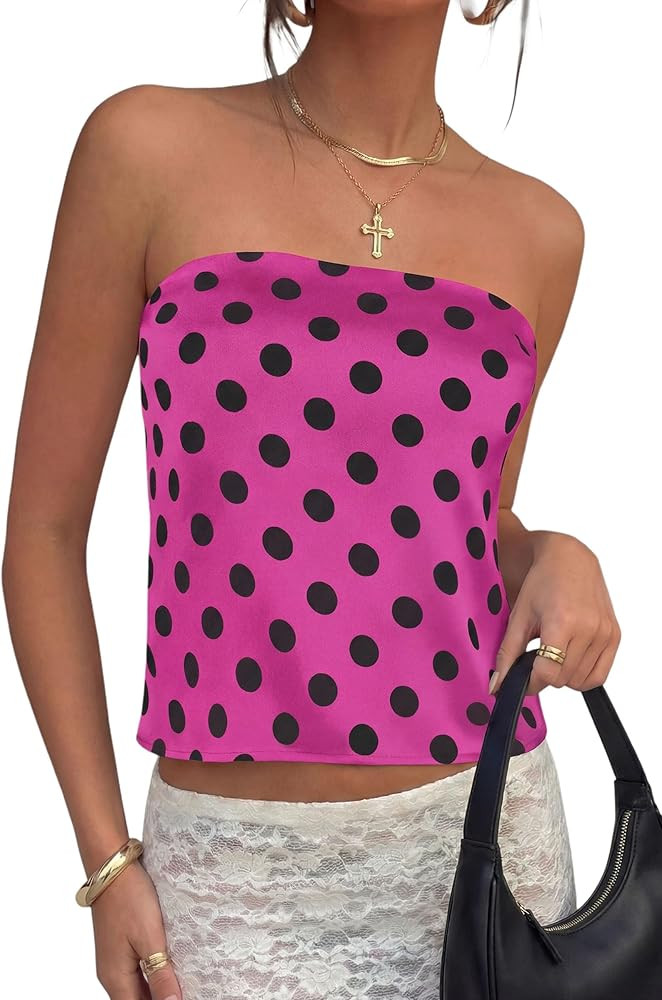 PRETTYGARDEN Strapless Tube Tops for Women 2026 Summer Sleeveless Backless Polka Dot Going Out To... | Amazon (US)