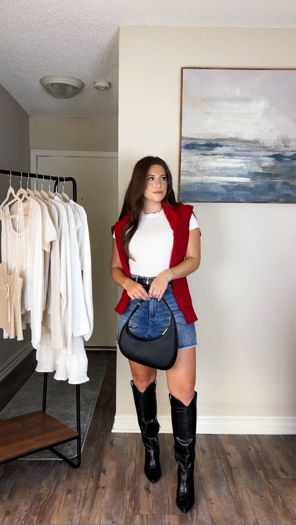 Outfit of the day | Denim mini Skirt | Cherry Cola Sweater | Knee Boots 

#LTKSeasonal #LTKStyleTip