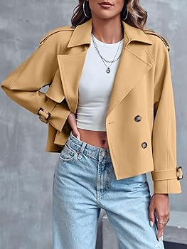 Saodimallsu Women Crop Double Breasted Trench Coat Raglan Sleeve Work Office Cropped Jacket With ... | Amazon (US)