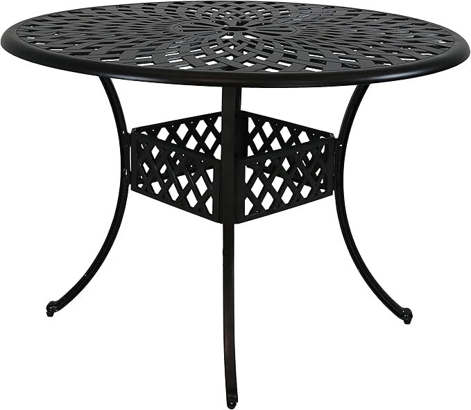 Sunnydaze Round Patio Dining Table - Outdoor Durable Cast Aluminum Construction - Decorative Cros... | Amazon (US)