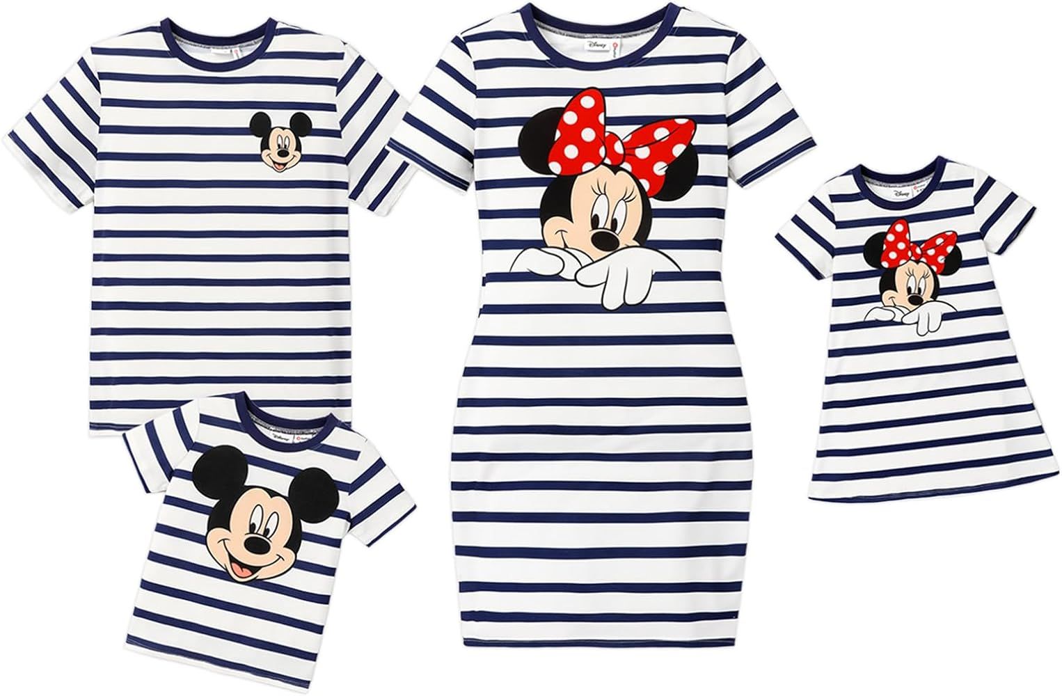 Disney Mickey and Friends Family Matching Stripe & Character Print Short-Sleeve Dresses and T-Shi... | Amazon (US)