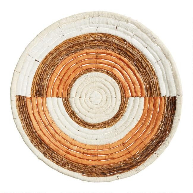 White And Orange Banana Bark Woven Disc Wall Decor | World Market