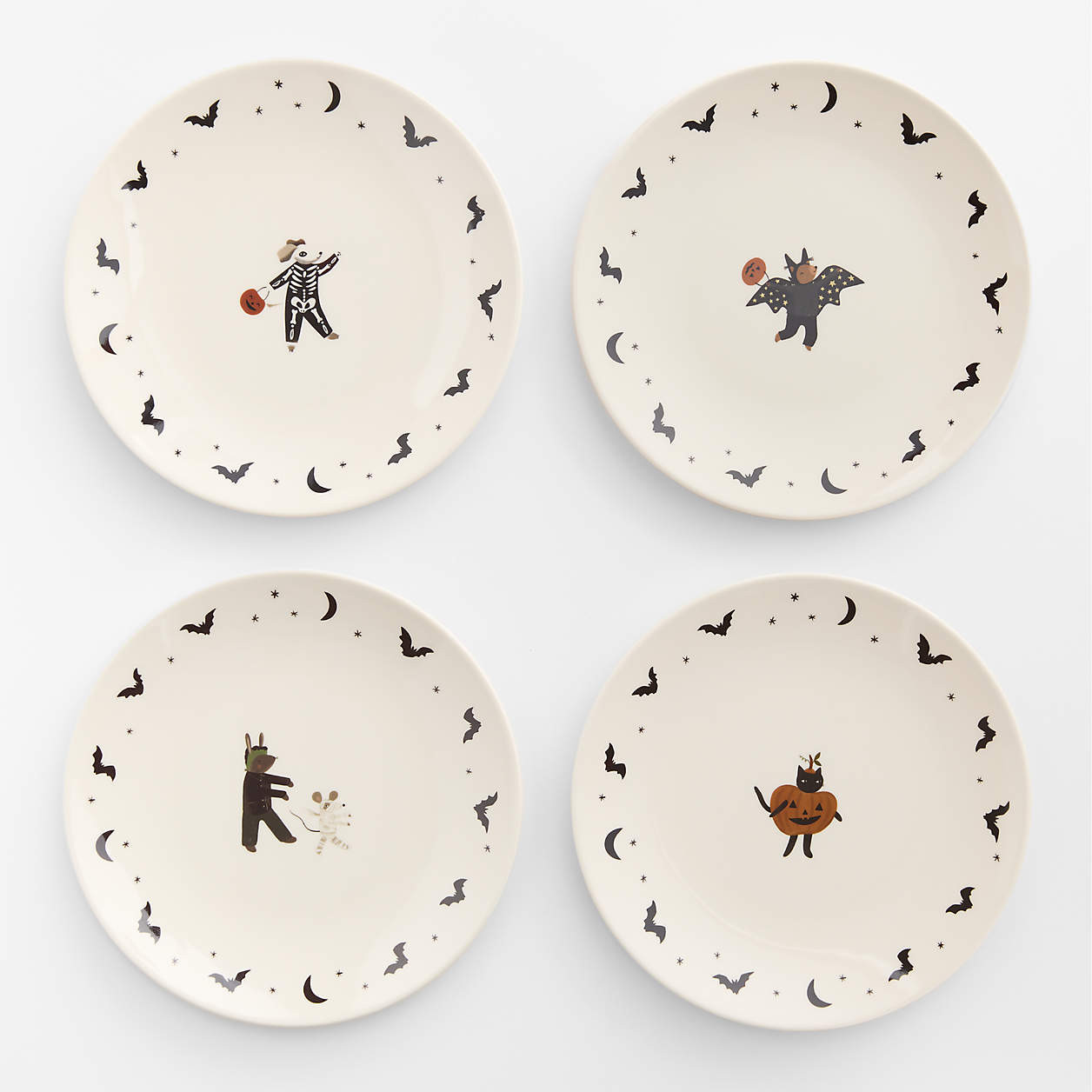 Halloween Melamine Kids Dinner Plates, Mixed Set of 4 | Crate & Kids