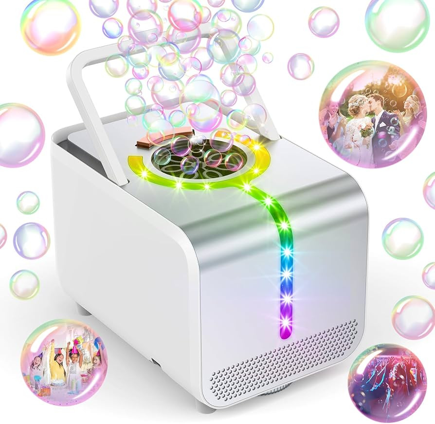 Bubble Machine, Durable Automatic Bubble Blower with LED Lights - Over 20,000 Bubbles per Minute - Perfect for Kids' Indoor and Outdoor Birthday Parties - Powered by Plugin or Batteries | Amazon (US)