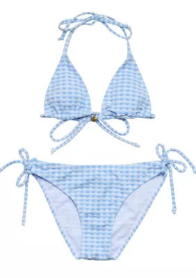 Kids Snapper Rock Seaside Gingham Teen Triangle Bikini, Blue, 14 | Belk