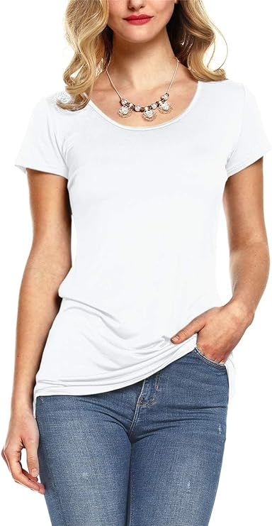 Womens Scoop Neck Shirts Short Sleeve Tunic Casual Basic Summer Tops Tee | Amazon (US)