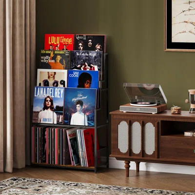 5-Tier Vinyl Record Storage Stand Holder With Record Display Shelf, Large Capacity Vinyl Organizer,250-320 Albums Storage Metal Record Rack For LP, CD | Wayfair North America