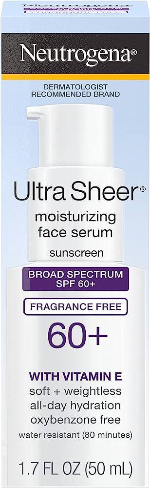 Neutrogena Ultra Sheer Moisturizing Face Serum with Vitamin E & SPF 60+, All Day Facial Sunscreen... | Amazon (US)