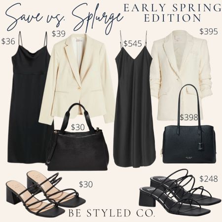 Save vs splurge Spring edition - work outfit ideas - the look for less  - black dress with cream blazer 

#LTKworkwear #LTKFind #LTKSeasonal