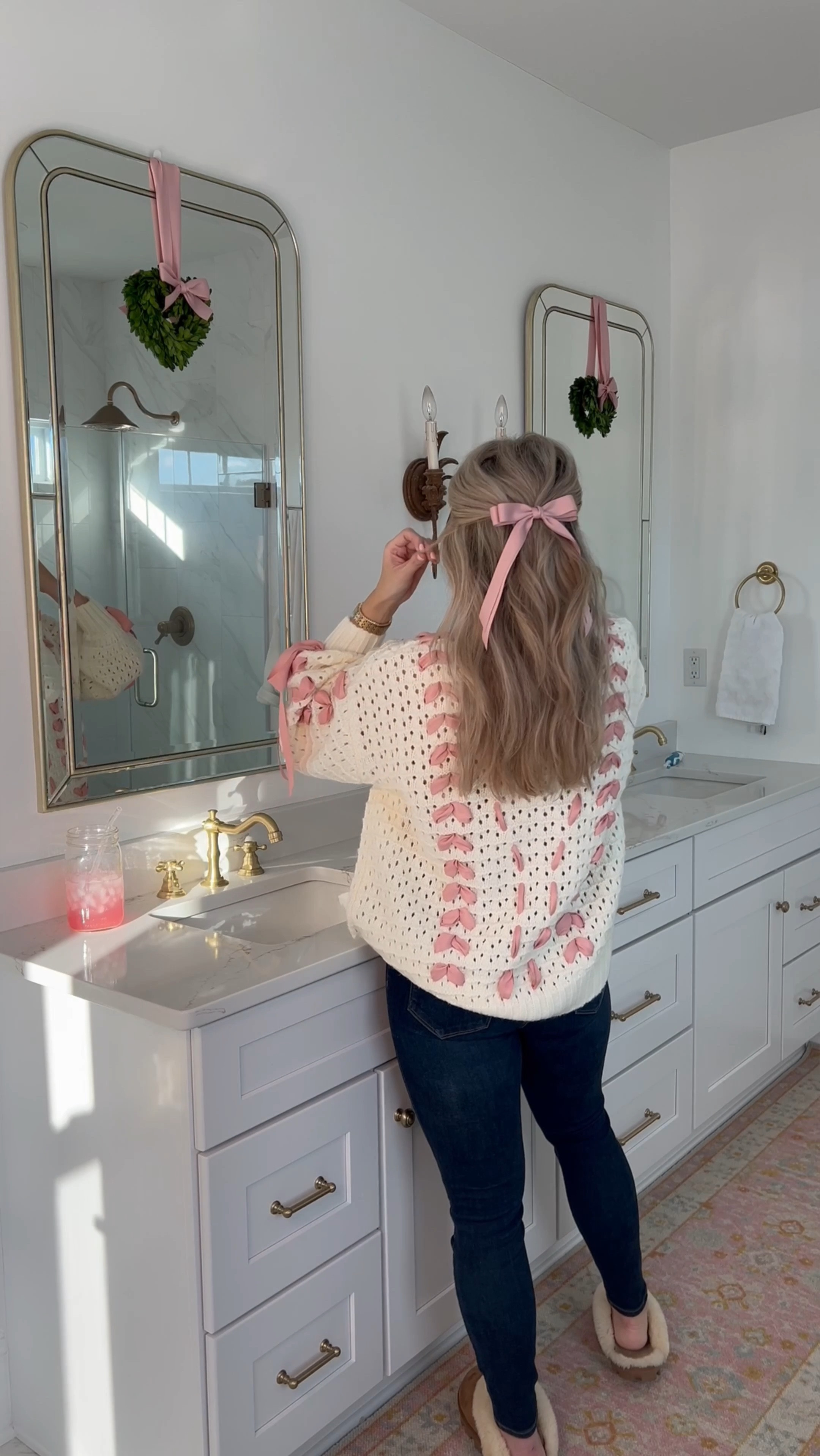 Valentine’s day outfit
Hair bow
Pink hair bow clip
Girly swirly sweater
Galentine’s day
Pink sweater
Revolve finds
Primary bathroom
Grandmillenial 
Half up hair
Grandmillenial bathroom
French decor

#LTKfindsunder100 #LTKfindsunder50 #LTKbeauty