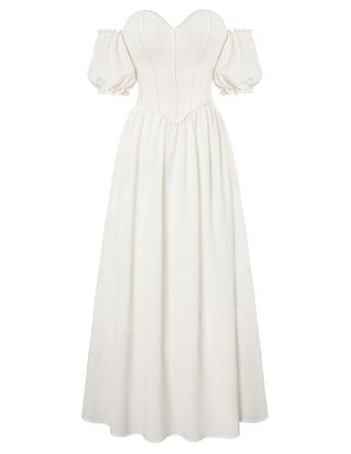Scarlet Darkness Women Off Shoulder Corset Dress Puff Sleeve Vacation Wedding Guest Dress White Size 8 | Amazon (US)