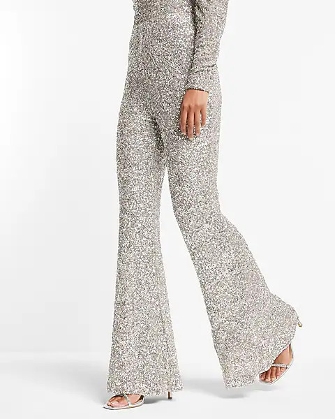 Super High Waisted Sequin Flare Pant | Express