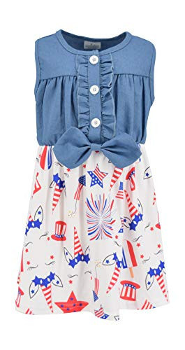 Girls Patriotic Sleeveless Denim 4th of July Outfit Clothes Dress for Toddler Kids with Unicorn (5 Years) | Amazon (US)