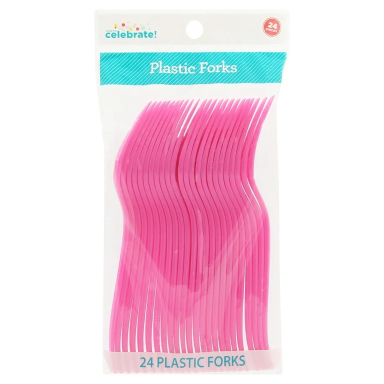 Disposable Plastic Forks, Neon Pink, 24 Count, by Way To Celebrate - Walmart.com | Walmart (US)