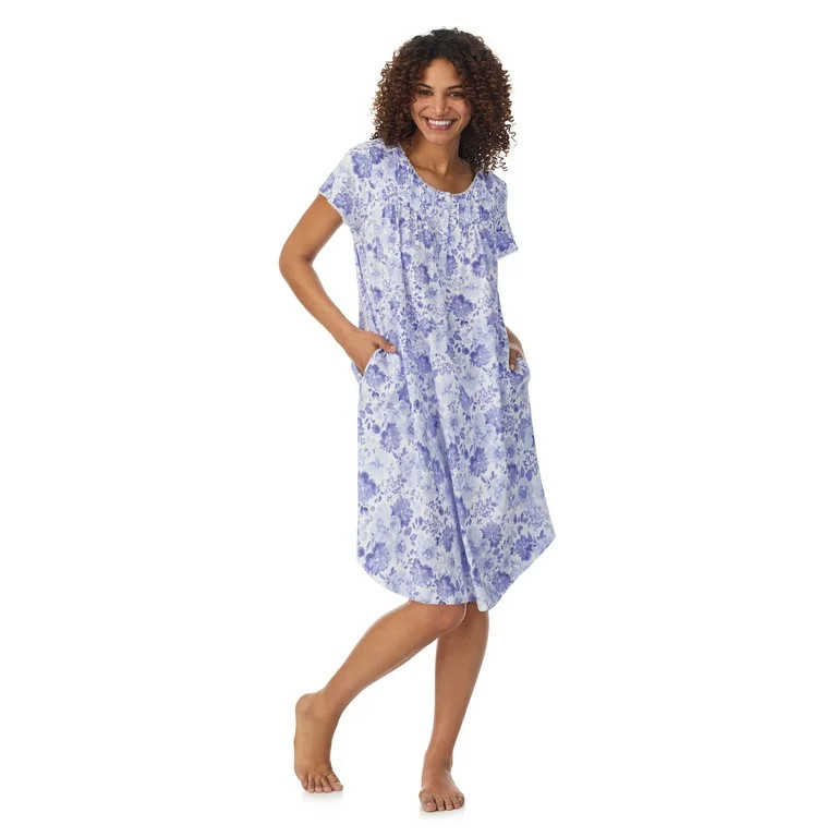 Aria Women's 100% Cotton Short Sleeve Scoop Neck Nightgown with Pockets, Sizes M-4X | Walmart (US)